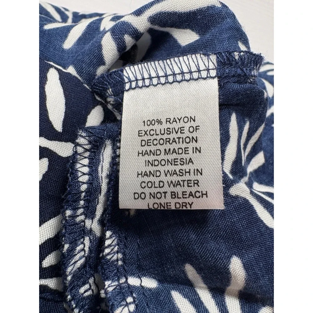 Skemo Palm Pants Navy White Tropical Leaf Print Wide Leg Rayon XL NEW Beach Boho